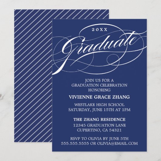 CARTE D'INVITATION DE FIN D'ÉTUDES DE STYLE ÉLÉGAN (Devant / Derrière)