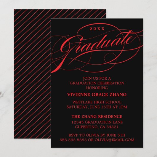 CARTE D'INVITATION DE FIN D'ÉTUDES DE STYLE ÉLÉGAN (Devant / Derrière)