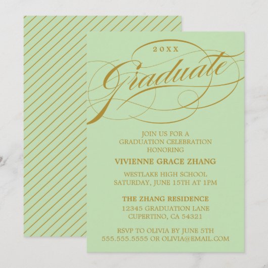 CARTE D'INVITATION DE FIN D'ÉTUDES DE STYLE ÉLÉGAN (Devant / Derrière)