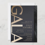 Carte d'invitation de gala moderne noir et or (Devant)