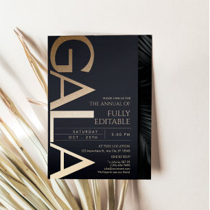 Carte d'invitation de gala moderne noir et or
