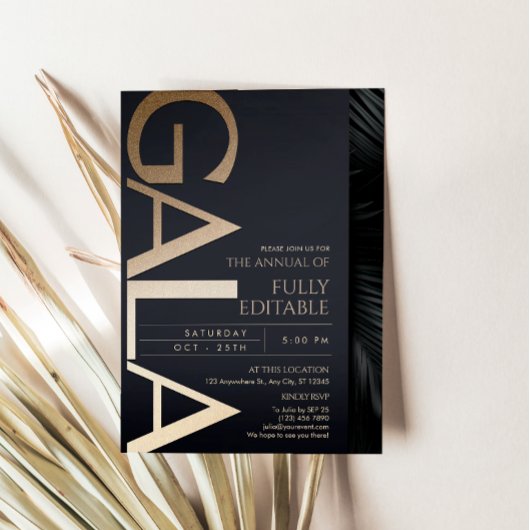 Carte d'invitation de gala moderne noir et or