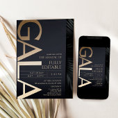 Carte d'invitation de gala moderne noir et or
