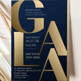 Carte d'invitation de gala Navy Blue et Or de Luxe