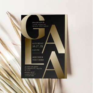 Carte d'invitation de gala noir et or de luxe