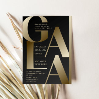 Carte d'invitation de gala noir et or de luxe