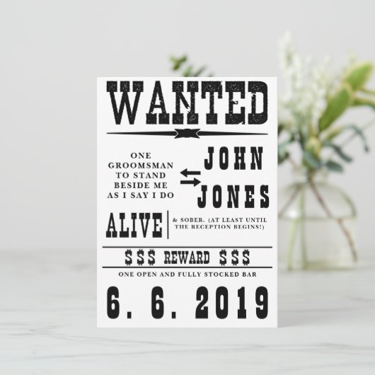 Carte d'invitation de garçon d'honneur Wanted à l' (Debout devant)