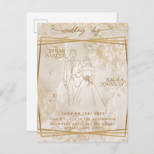 Carte d'invitation de jour de mariage (Devant / Derrière)