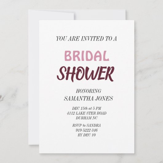 Carte d'invitation de la douche nuptiale (Dos)