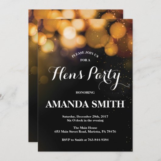 Carte d'invitation de la fête des poules Parties s (Devant / Derrière)