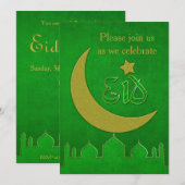 Carte d'invitation de la mosquée verte dorée d'Eid (Devant / Derrière)