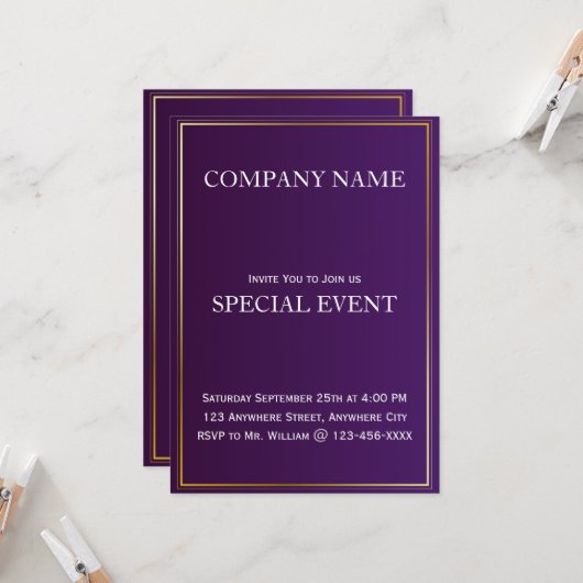 Carte d'invitation de la partie commerciale pourpr (Devant/Arrière en situation)