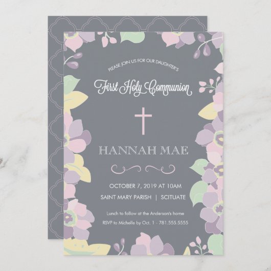 Carte d'invitation de la première sainte communion (Devant / Derrière)