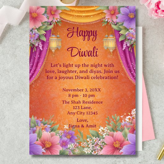 Carte d'invitation de lampe pour la fête de Diwali