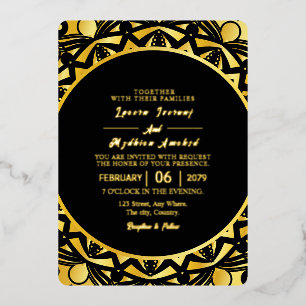 Carte d'invitation de luxe doré pour mariage feuil