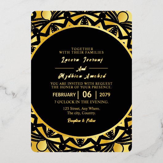 Carte d'invitation de luxe doré pour mariage feuil (Recto)