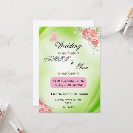 CARTE D'INVITATION DE MARIAGE (Devant/Arrière en situation)