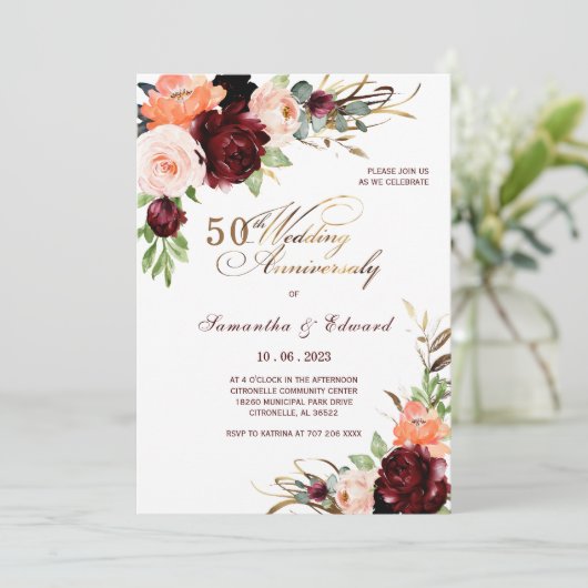 Carte d'invitation de mariage 50e anniversaire (Debout devant)