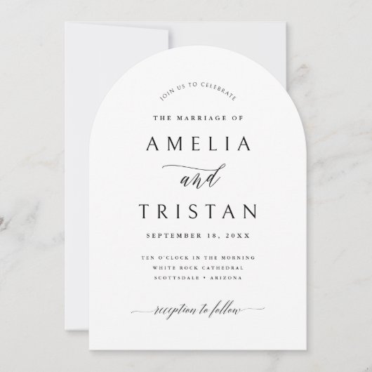 Carte d'invitation de mariage à arch simple callig (Devant)
