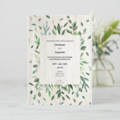 Carte d'invitation de mariage à bordure de verdure (Debout devant)
