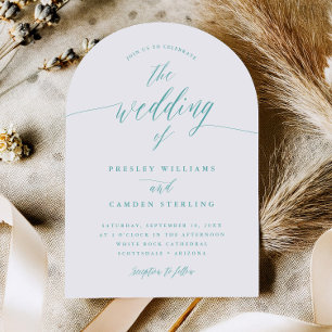 Carte d'invitation de mariage à calligraphie Aqua