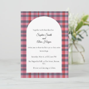 Carte d'invitation de mariage à carreaux roses