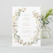Carte d'invitation de mariage à code QR avec fleur (Debout devant)