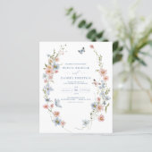 Carte d'invitation de mariage à code QR avec fleur (Debout devant)