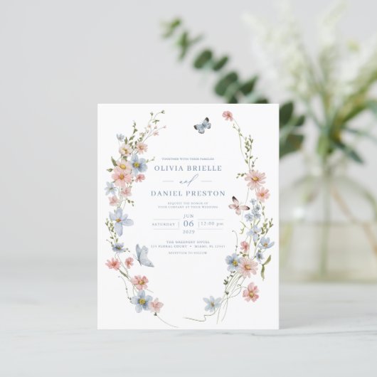 Carte d'invitation de mariage à code QR avec fleur (Debout devant)