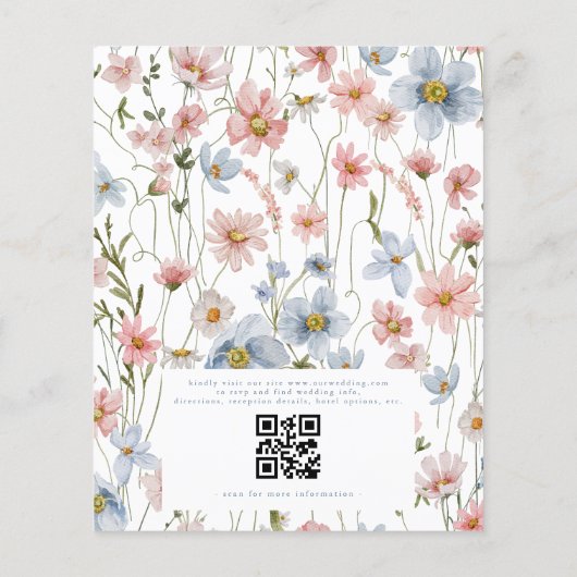 Carte d'invitation de mariage à code QR avec fleur (Dos)