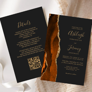 Carte d'invitation de mariage à code QR Rust Gold