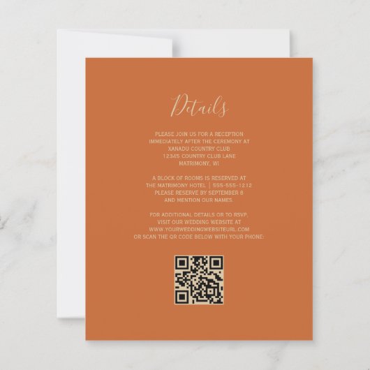 Carte d'invitation de mariage à code QR Vert Émera (Dos)