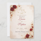 Carte d'invitation de mariage à fleurs rouges (Devant)