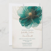 Carte d'invitation de mariage à fleurs sarcelle et (Devant)
