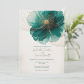 Carte d'invitation de mariage à fleurs sarcelle et (Debout devant)