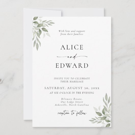 Carte d'invitation de mariage à la verdure de saug (Devant)