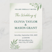 Carte d'invitation de mariage à la verdure élégant (Devant)