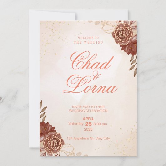 Carte d'invitation de mariage à l'aquarelle Fleur (Devant)