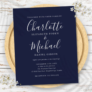 Carte d'invitation de mariage à l'écriture bleue m