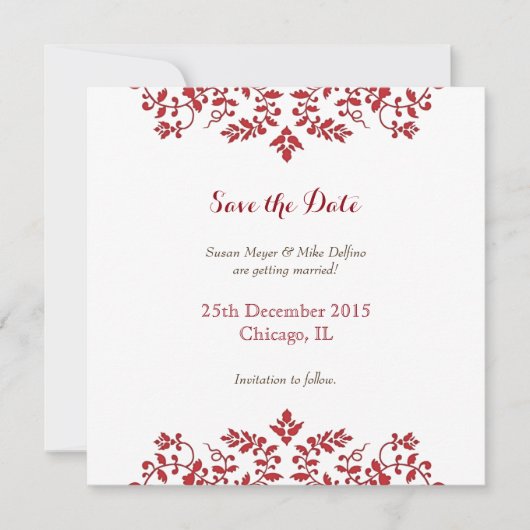 Carte d'invitation de mariage à retenir date damas (Devant)