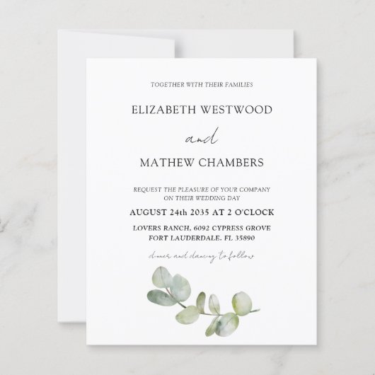 Carte d'invitation de mariage au code QR Eucalyptu (Devant)