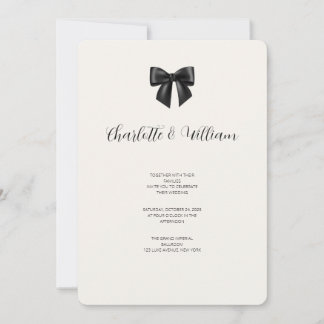 Carte d'invitation de mariage au ruban noir élégan