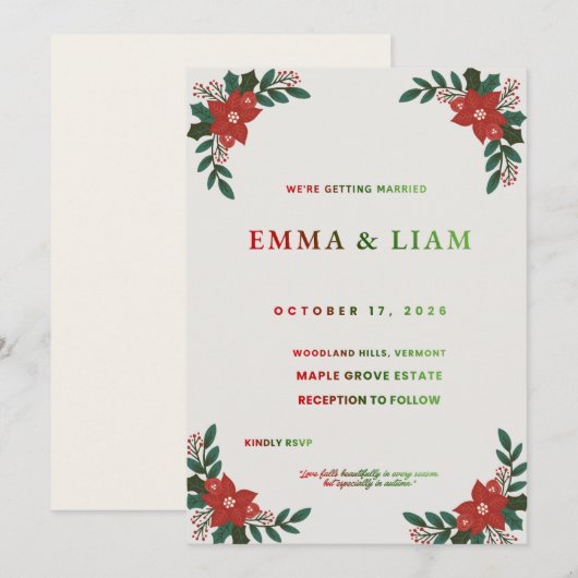 Carte d'invitation de mariage aux feuilles d'autom (Devant / Derrière)