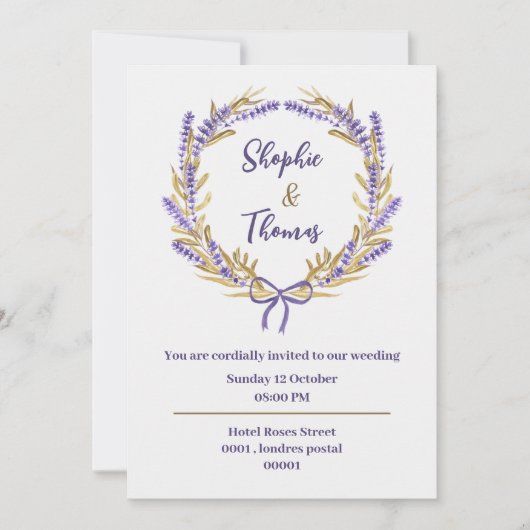 carte d'invitation de mariage aux fleurs à l'aquar (Devant)