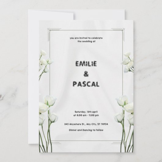 Carte d'invitation de mariage aux fleurs blanches (Devant)