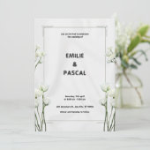 Carte d'invitation de mariage aux fleurs blanches (Debout devant)
