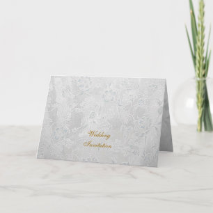 Carte d'invitation de mariage aux fleurs d'argent