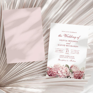 Carte d'invitation de mariage aux hortensias rose 