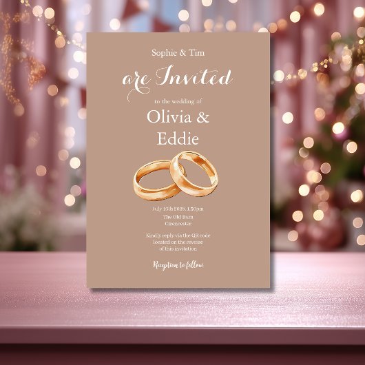 Carte d'invitation de mariage avec code QR Anneaux