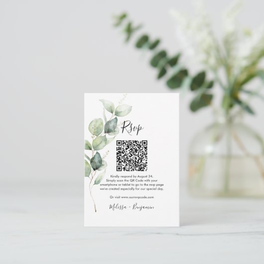 Carte d'invitation de mariage avec code QR Eucalyp (Debout devant)